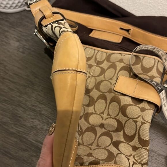 COACH 3574 Sufflette Cloth + Leather Shoulder Bag Crossbody Tan Jacquard - Picture 15 of 16